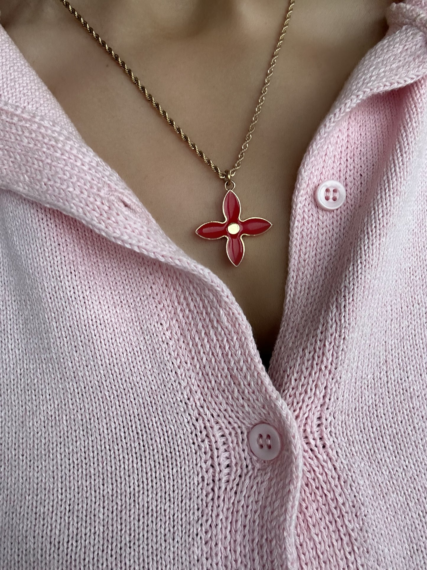 Authentic Reworked Necklace - Large red diamond flower