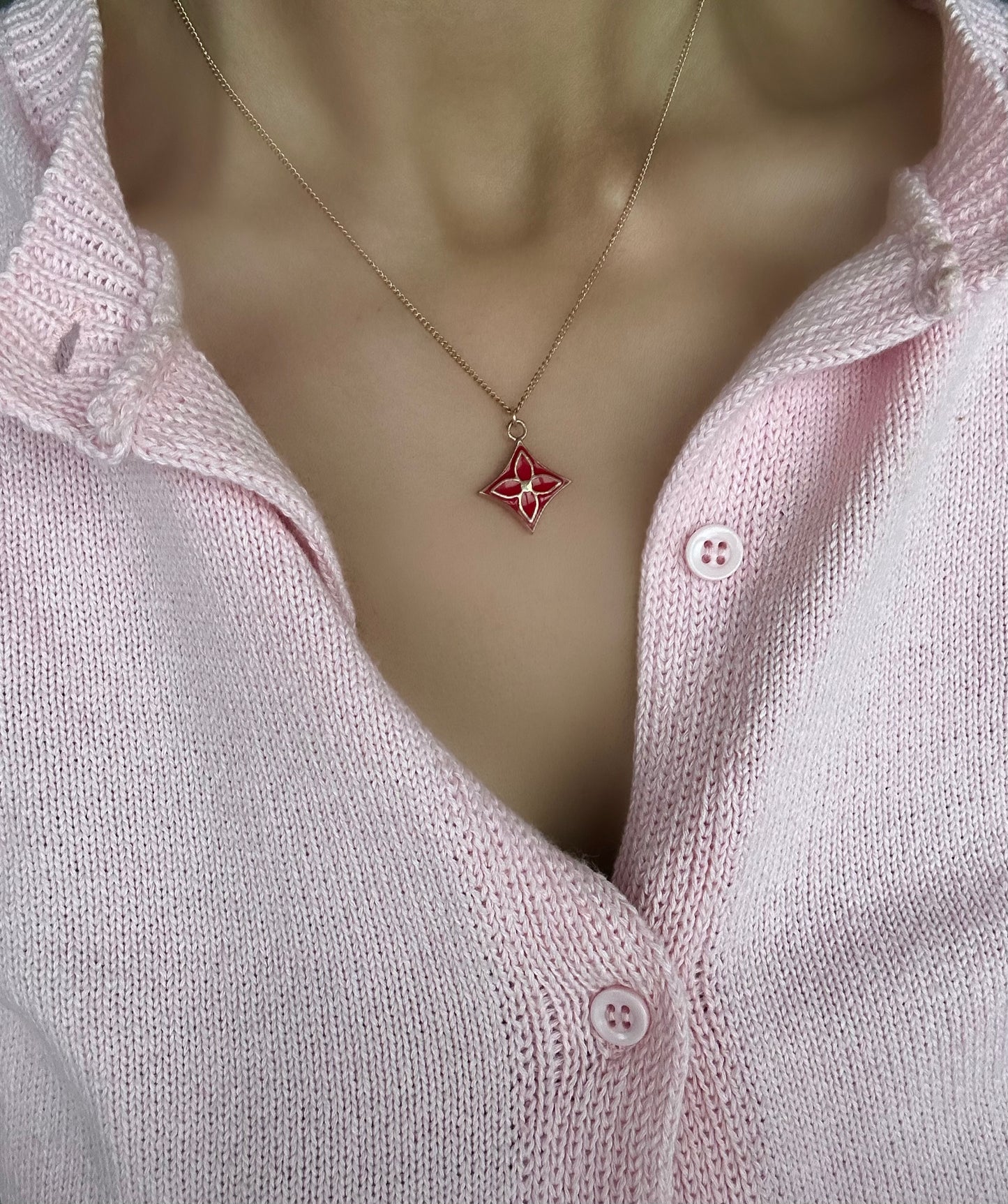 Authentic Reworked Necklace - Medium red diamond flower