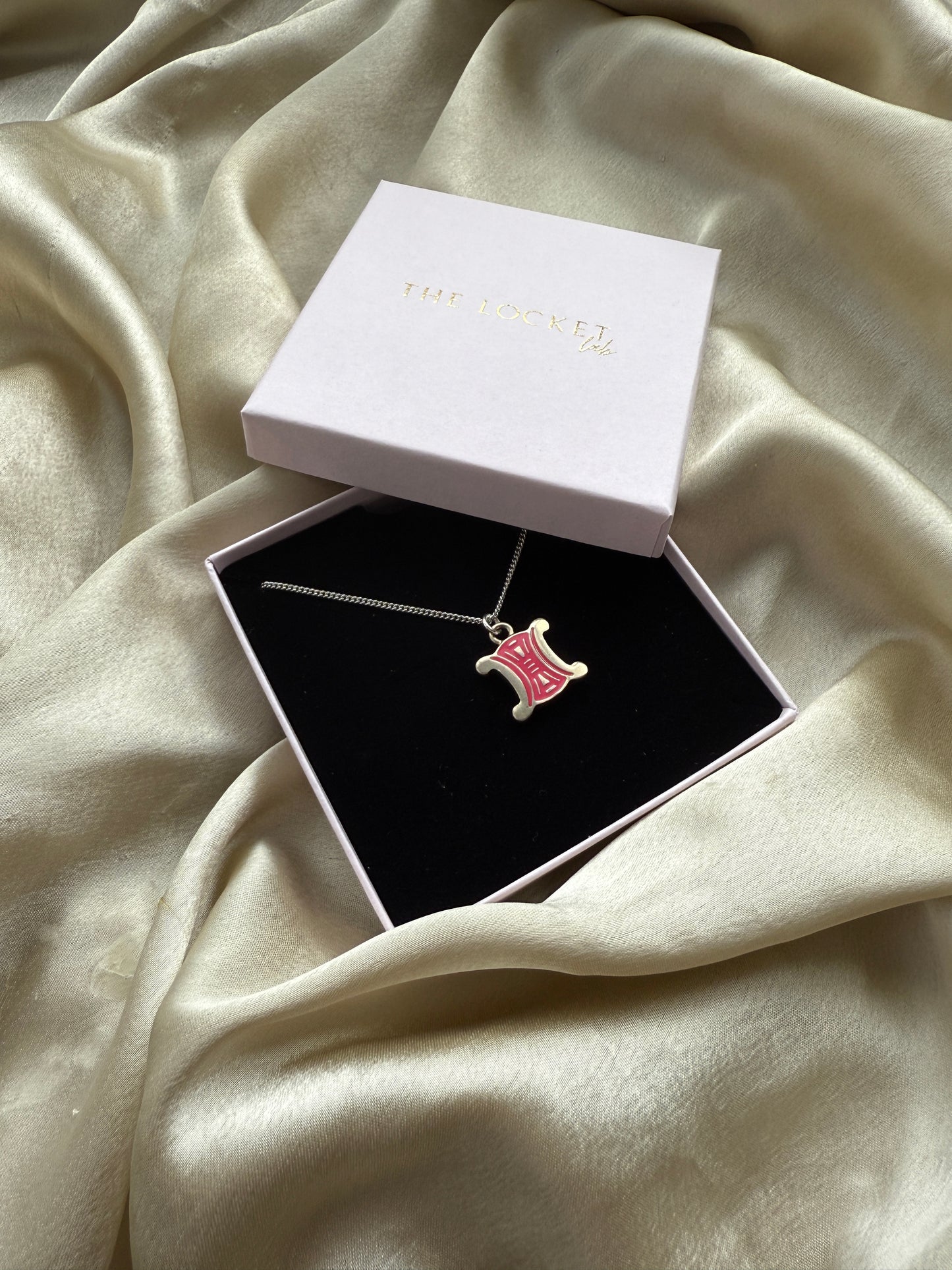 Authentic Reworked Silver Necklace - Style 2 Dark Pink