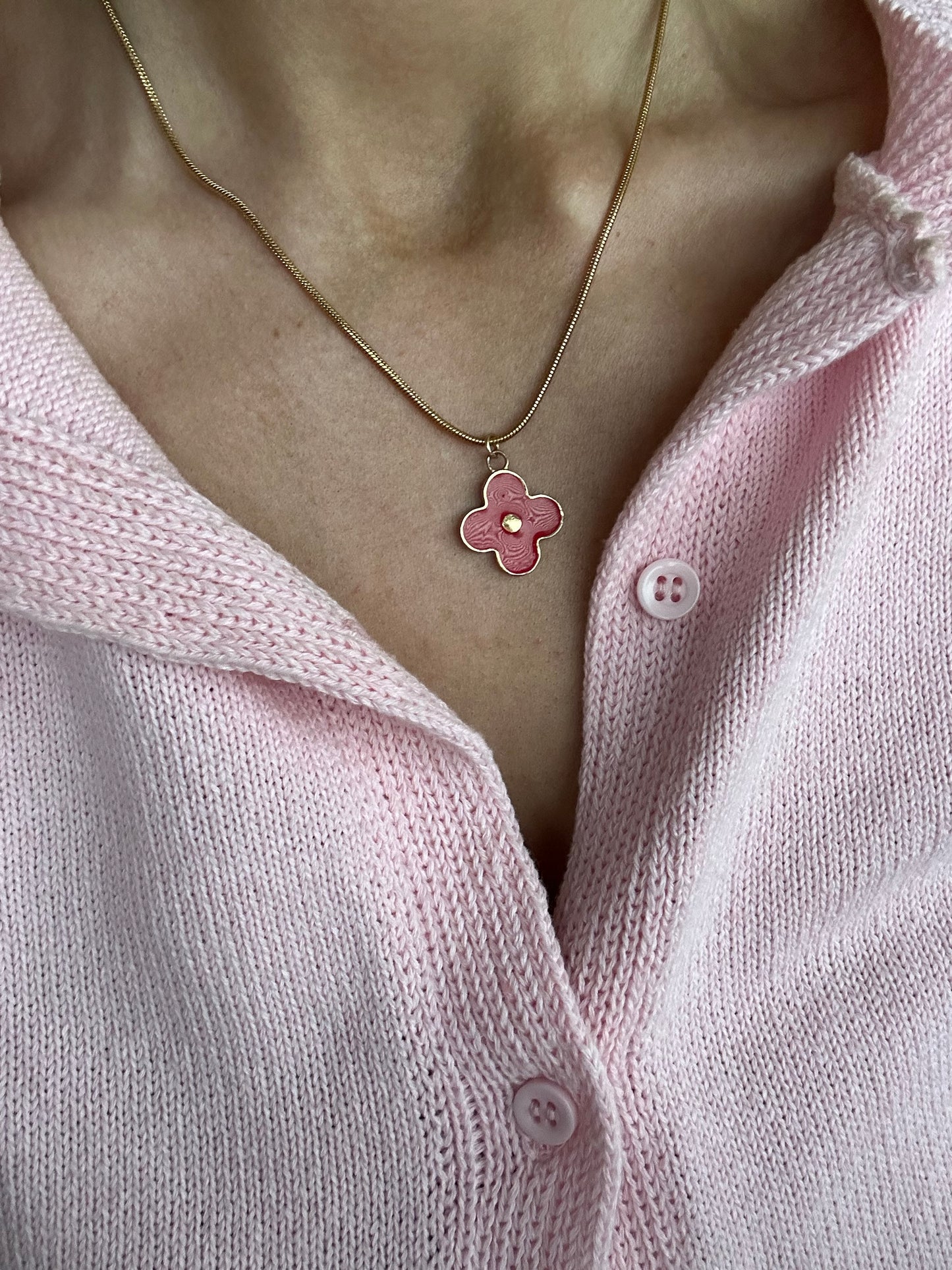 Authentic Reworked Necklace - Red round flower