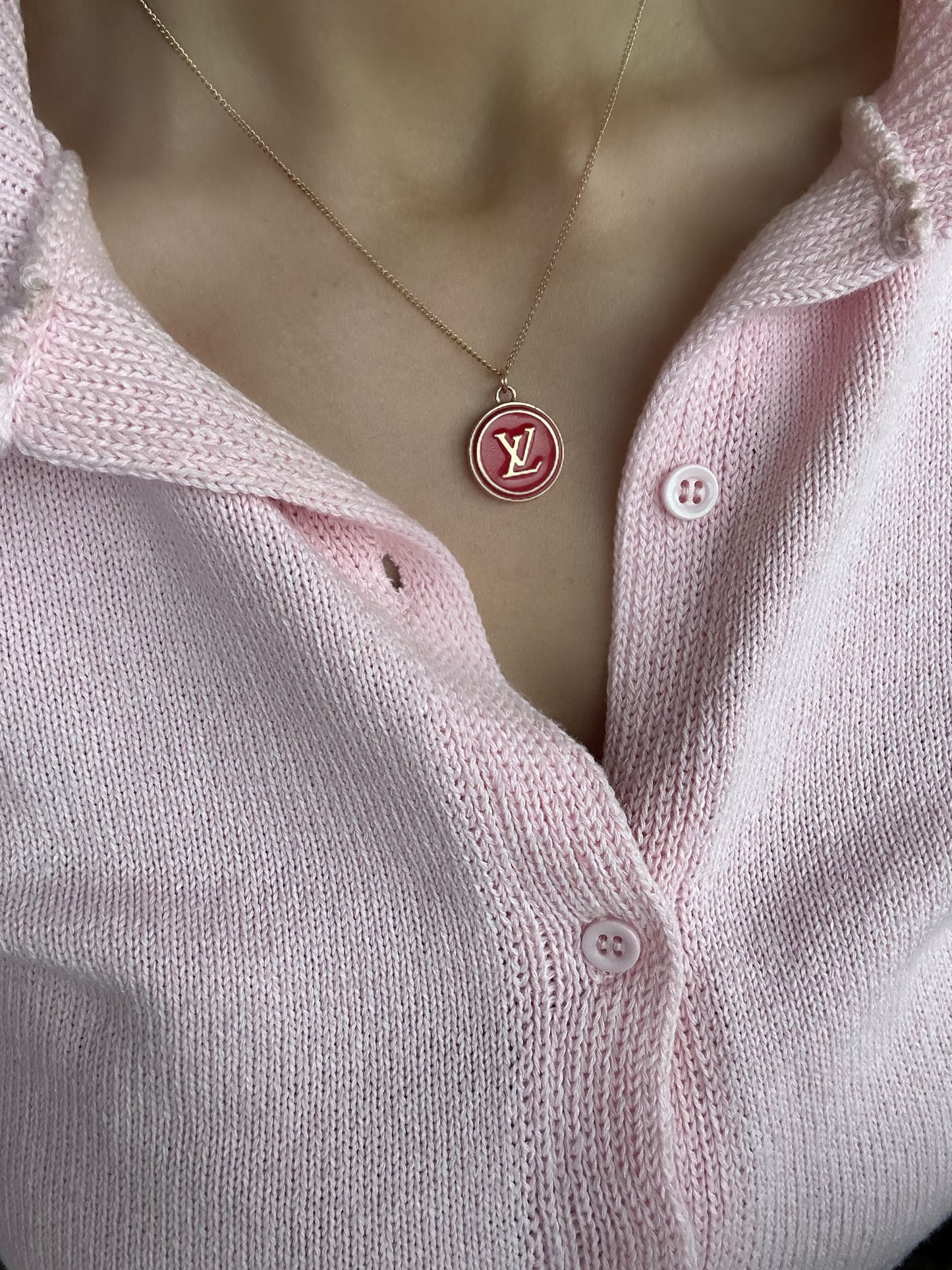 Authentic Reworked Necklace -Red round logo