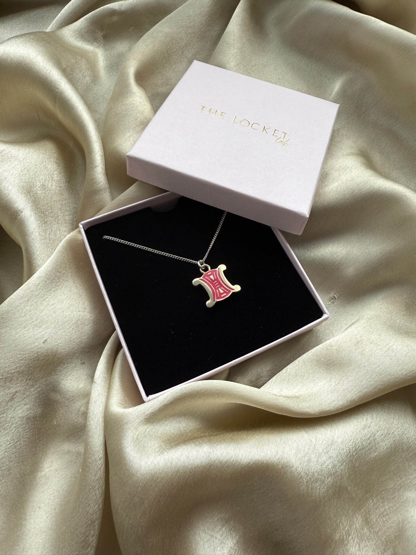 Authentic Reworked Silver Necklace - Style 2 Dark Pink