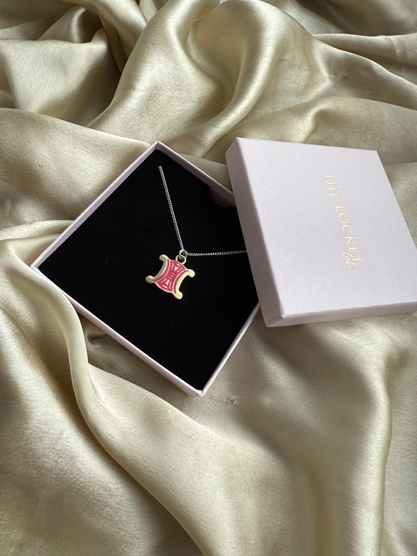Authentic Reworked Silver Necklace - Style 2 Dark Pink