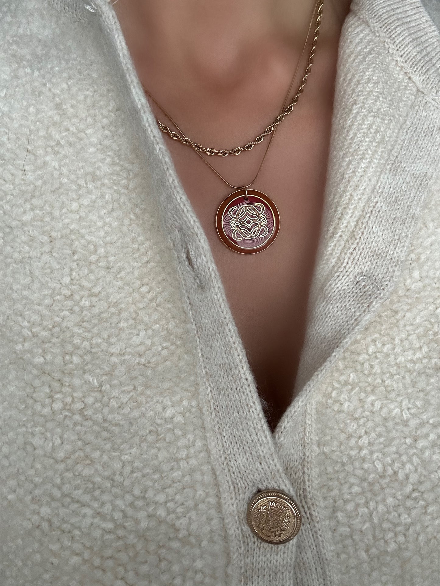 Authentic Reworked Necklace - Red Anagram Circle