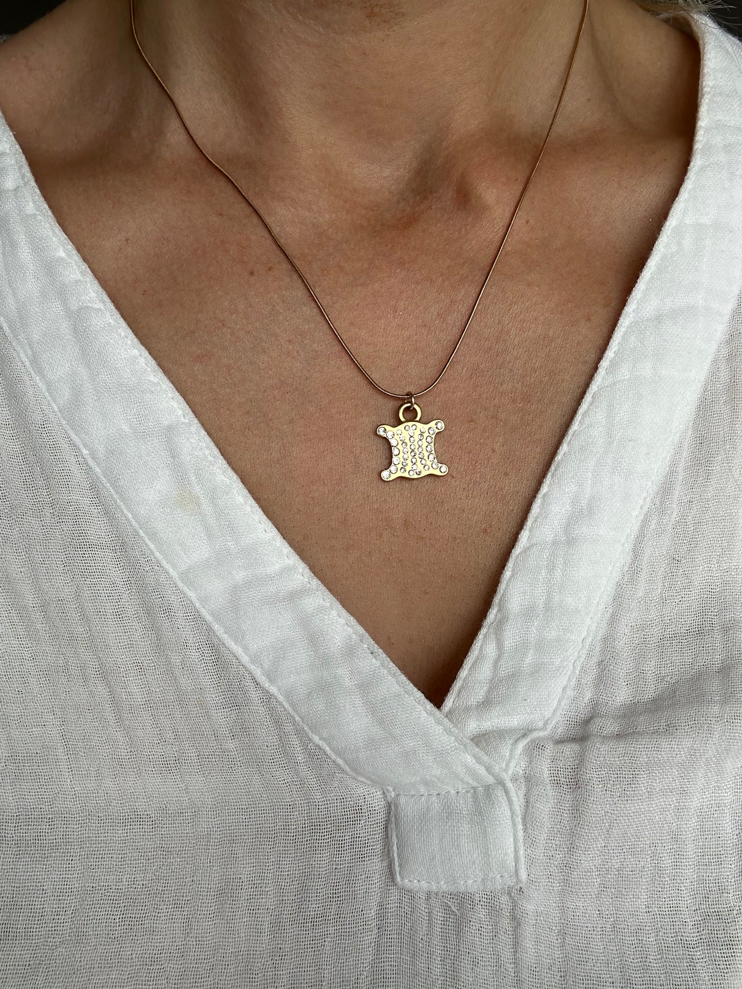 Authentic Reworked Necklace - Gold with diamante logo