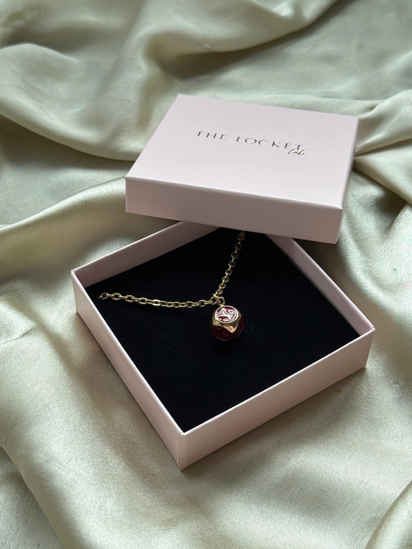Authentic Reworked Necklace - Burgundy Branded Dice