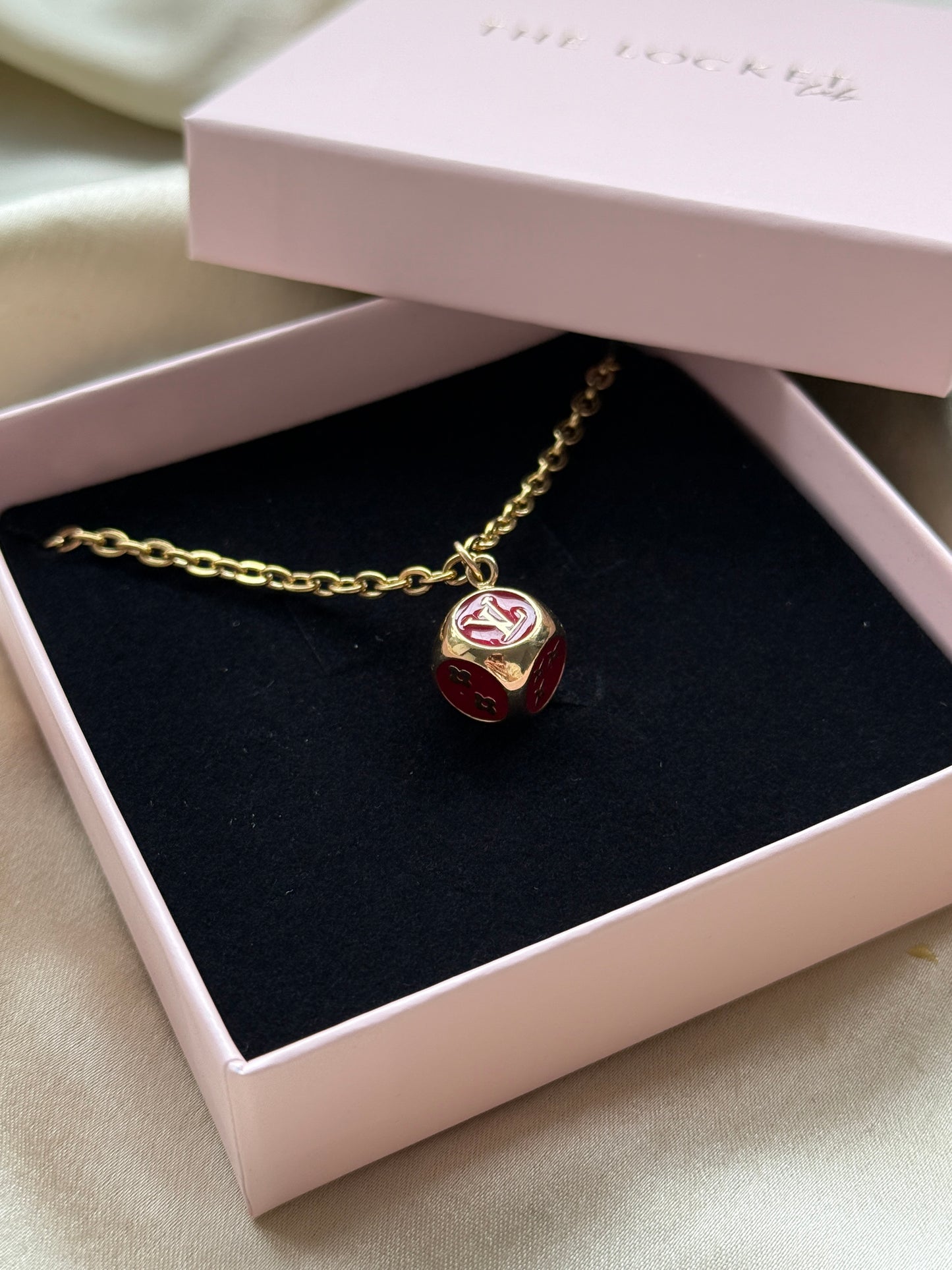 Authentic Reworked Necklace - Burgundy Branded Dice