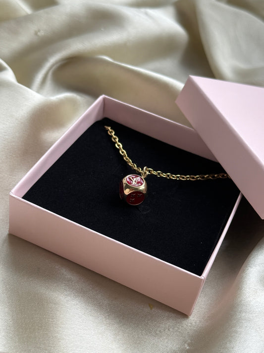 Authentic Reworked Necklace - Burgundy Branded Dice