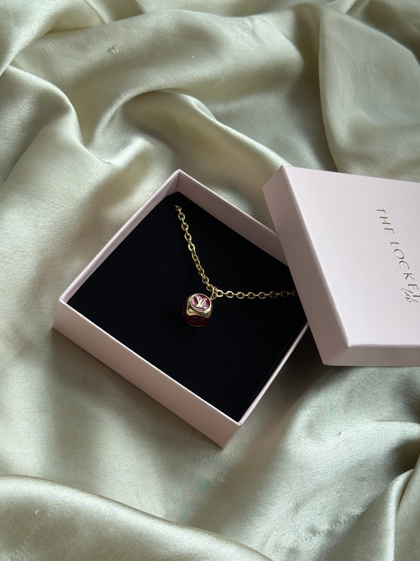 Authentic Reworked Necklace - Burgundy Branded Dice