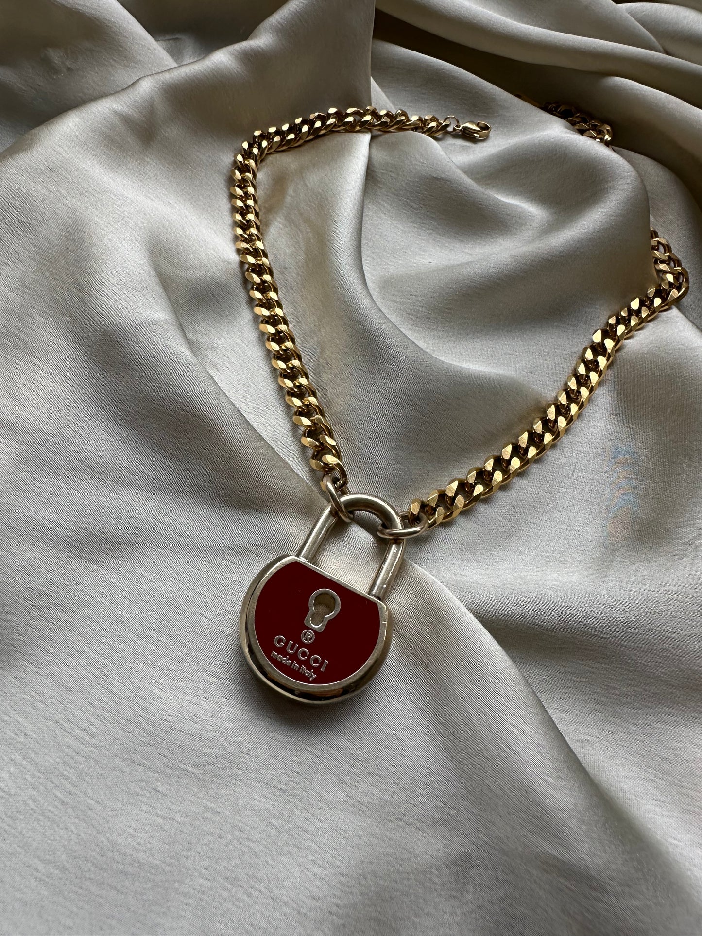 Authentic Reworked Necklace - Burgundy Padlock