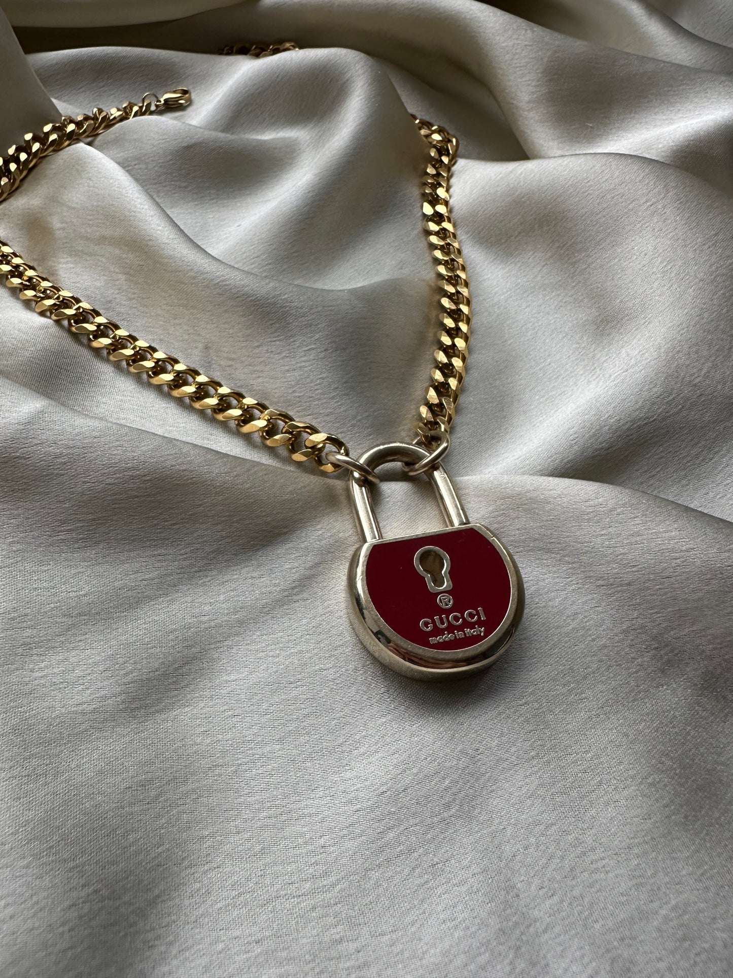 Authentic Reworked Necklace - Burgundy Padlock