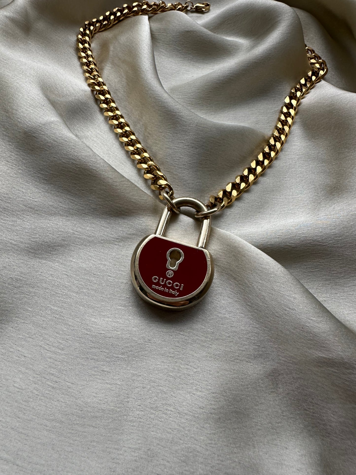 Authentic Reworked Necklace - Burgundy Padlock