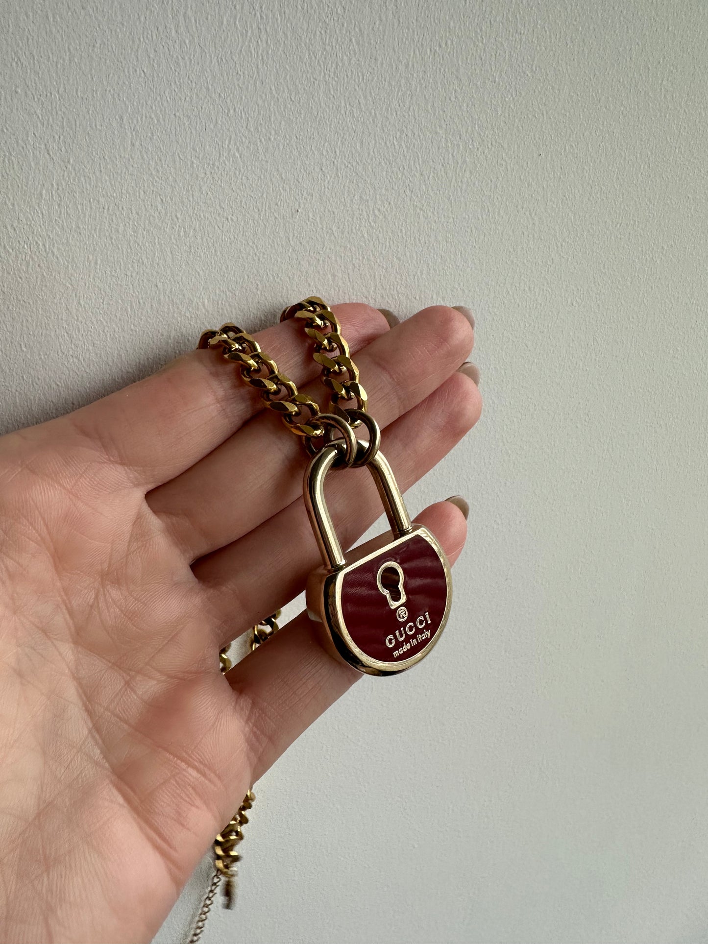 Authentic Reworked Necklace - Burgundy Padlock