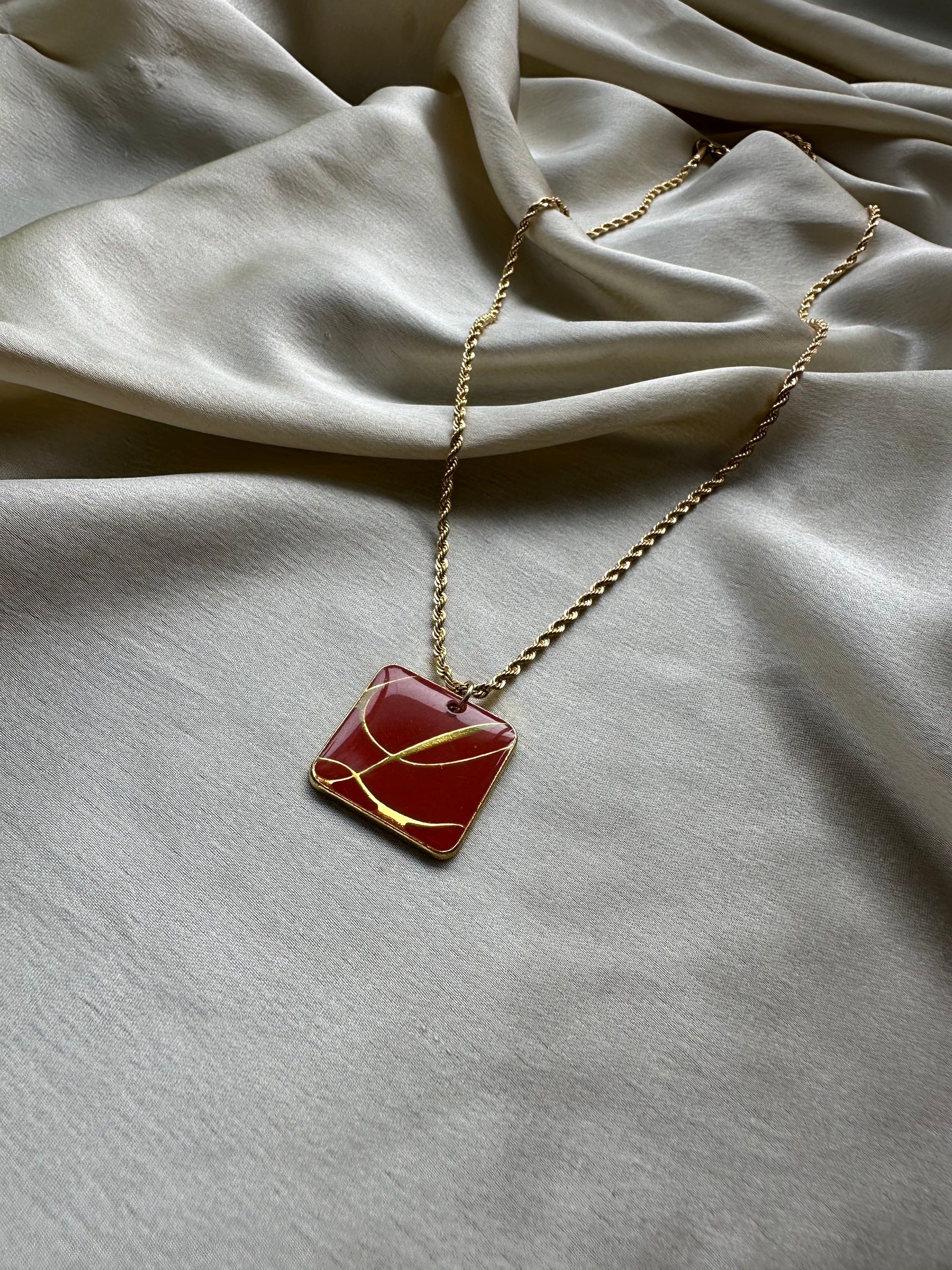 Authentic Reworked Necklace - Red L Square