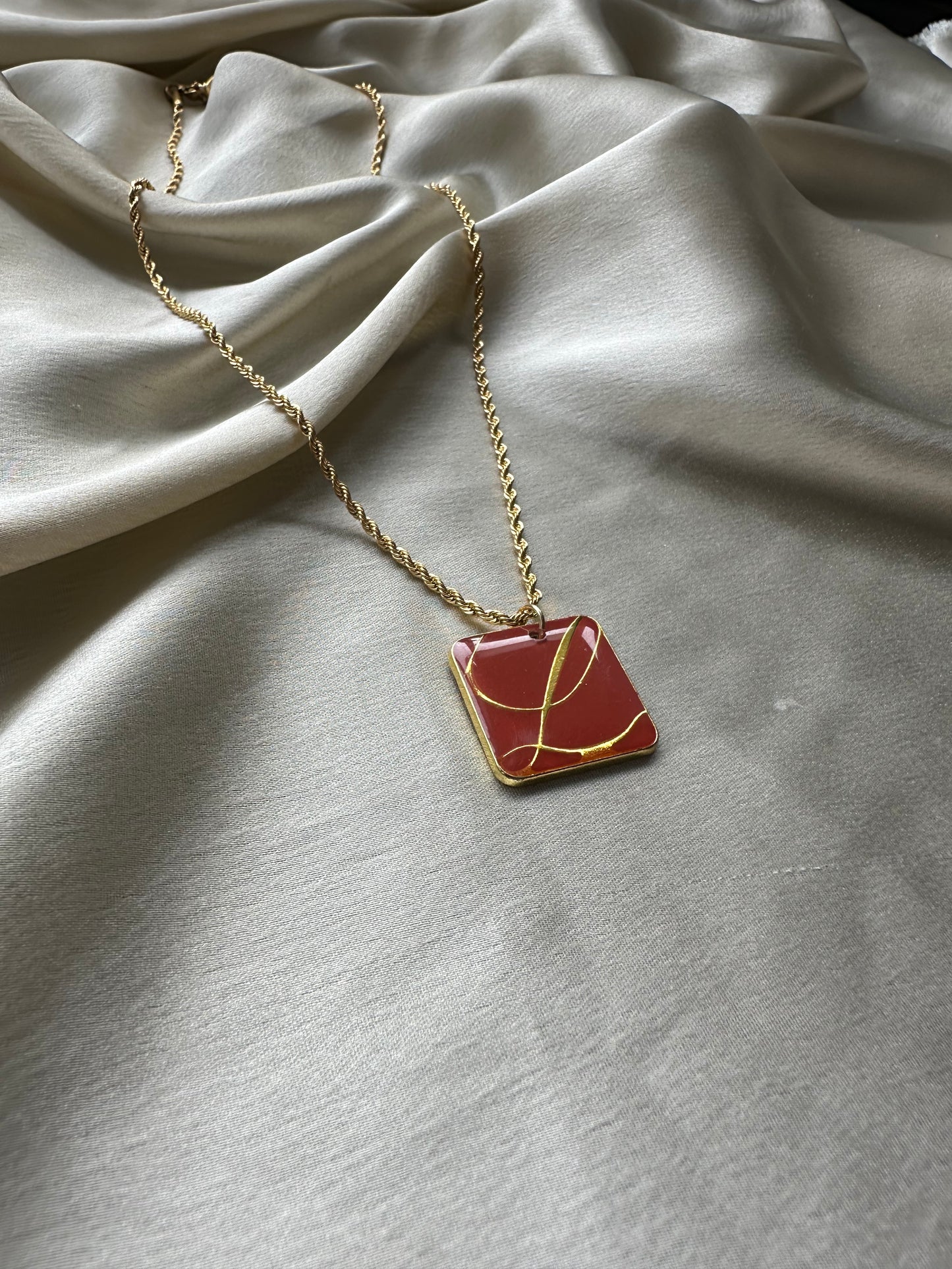 Authentic Reworked Necklace - Red L Square