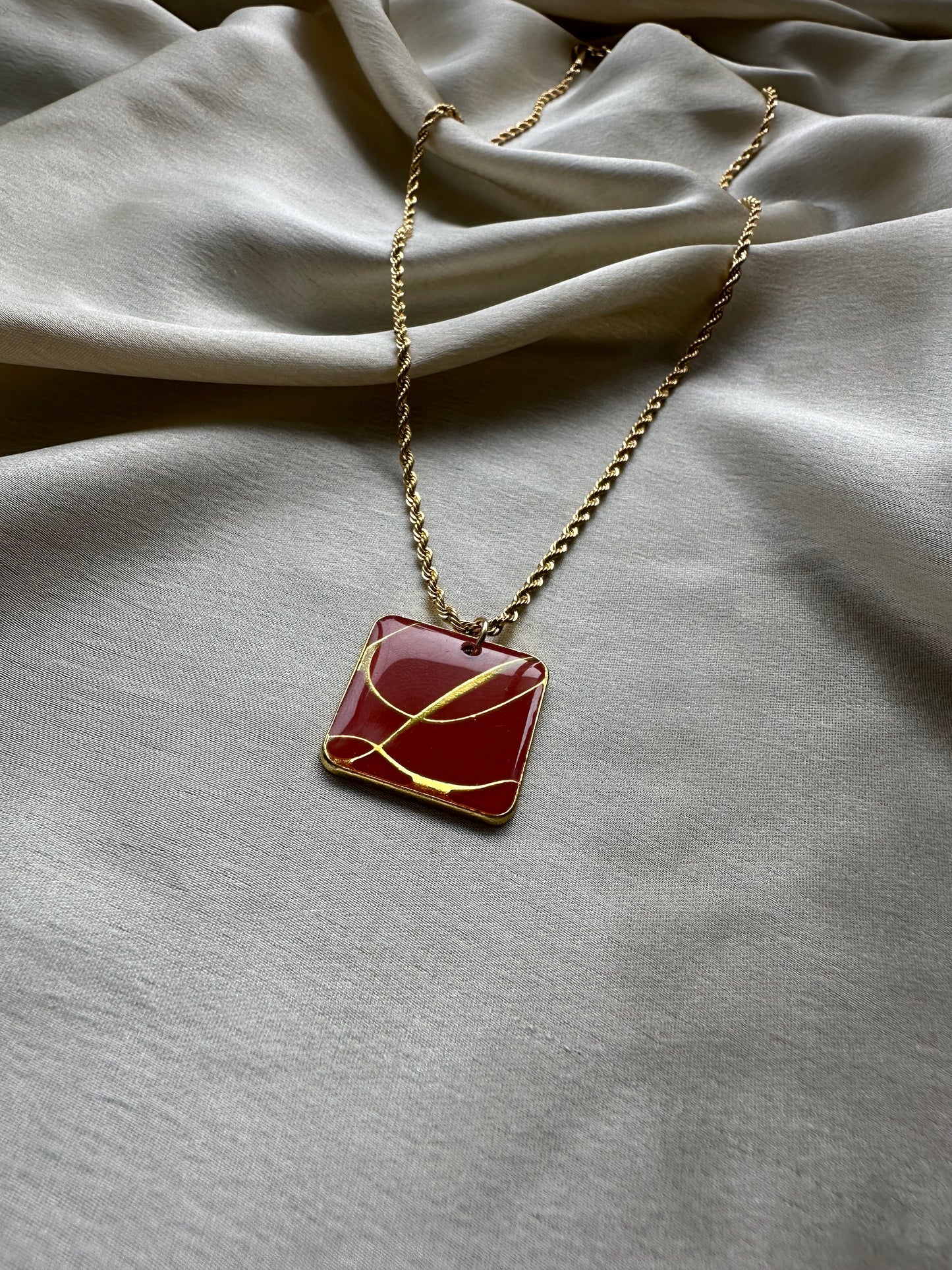 Authentic Reworked Necklace - Red L Square