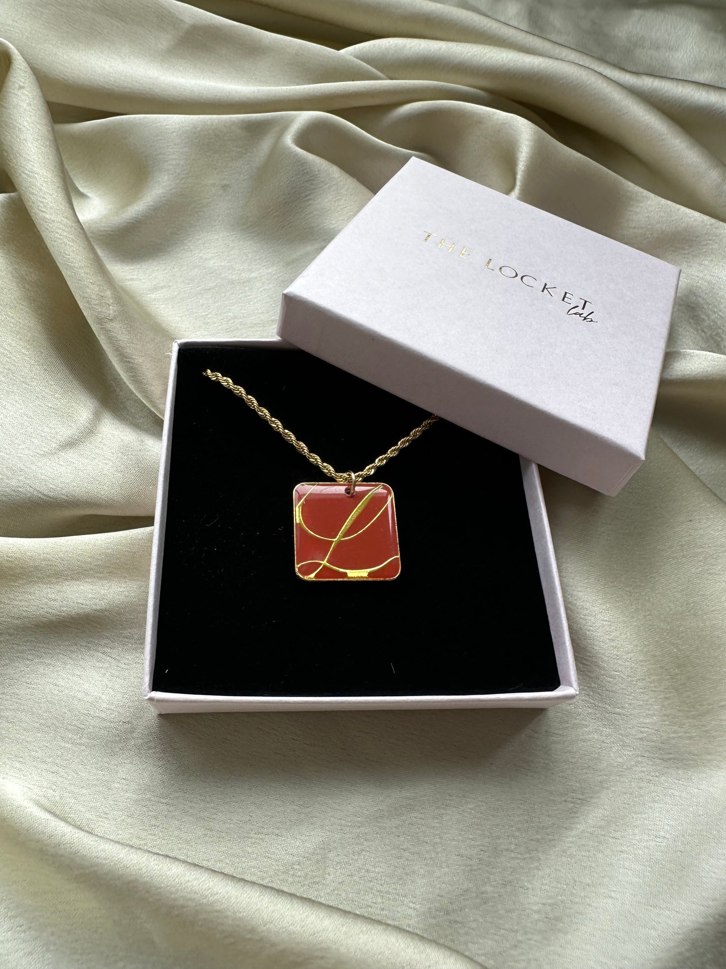 Authentic Reworked Necklace - Red L Square