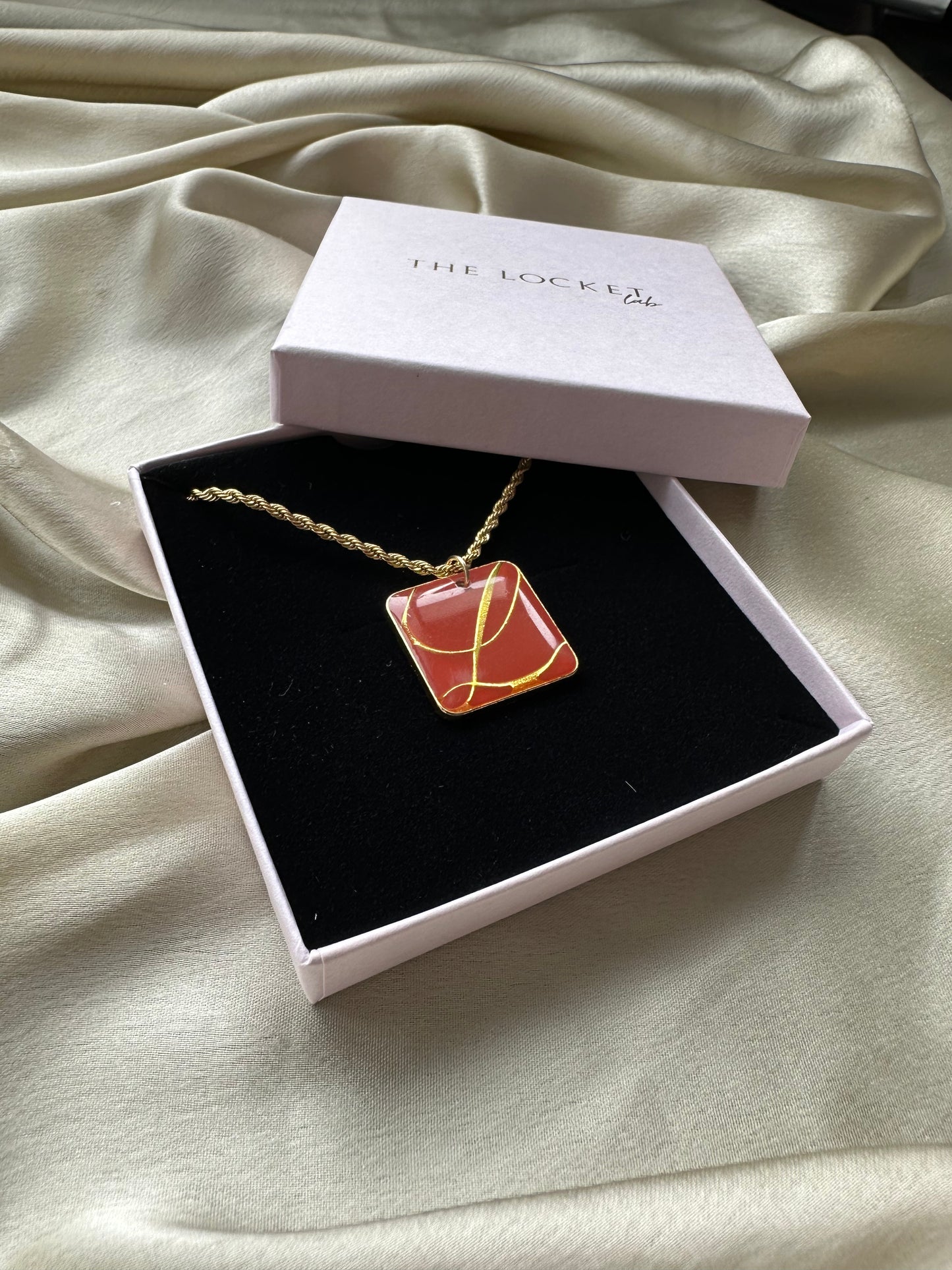 Authentic Reworked Necklace - Red L Square