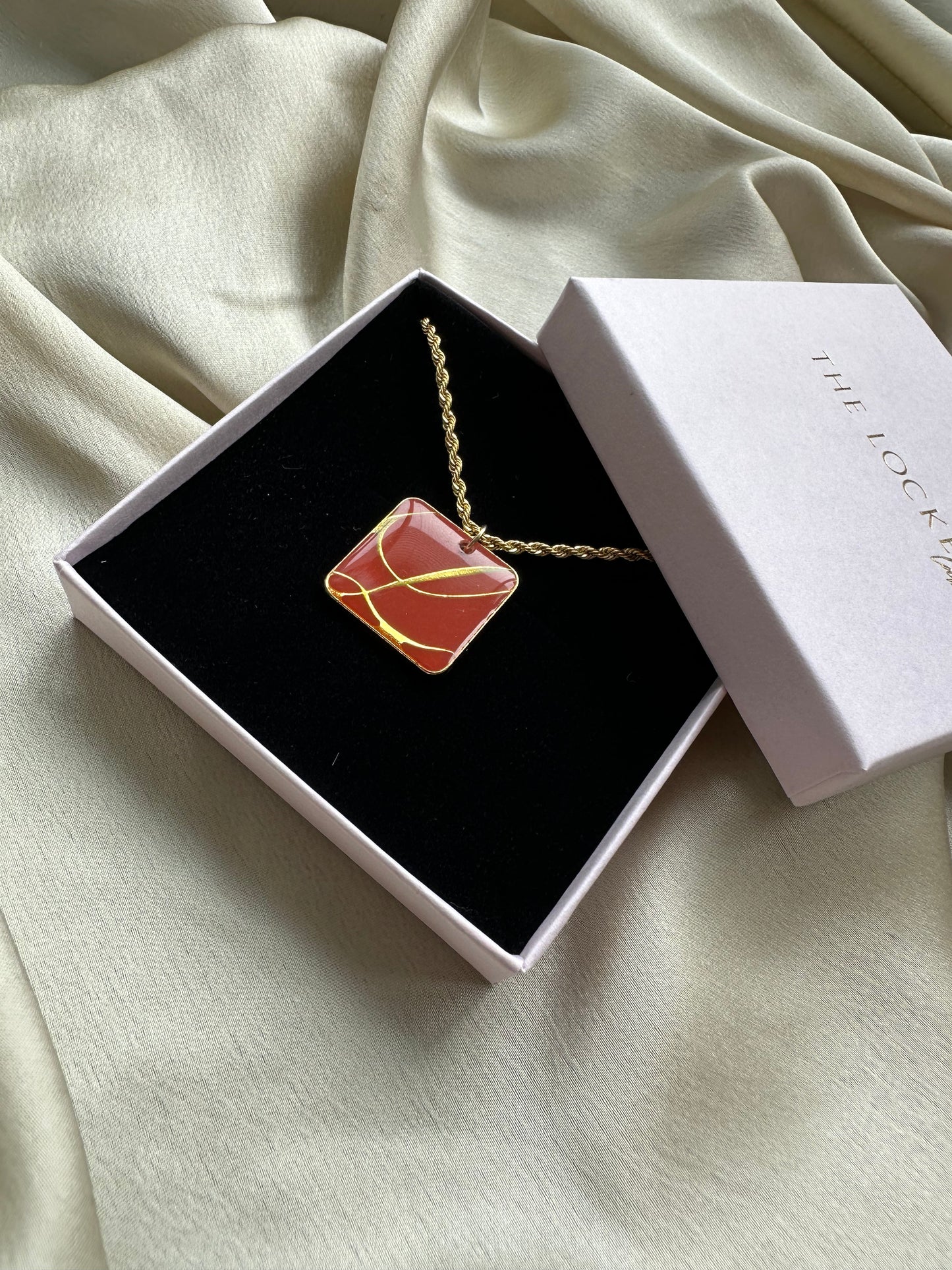 Authentic Reworked Necklace - Red L Square