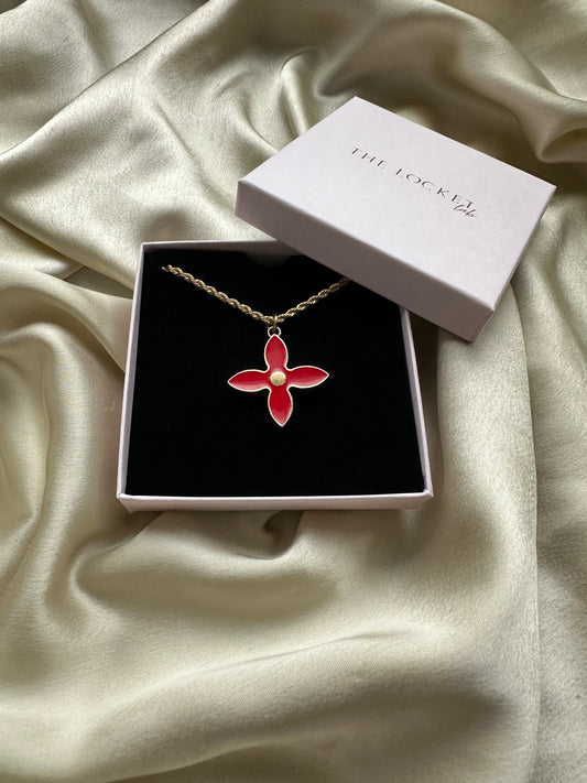 Authentic Reworked Necklace - Large red diamond flower