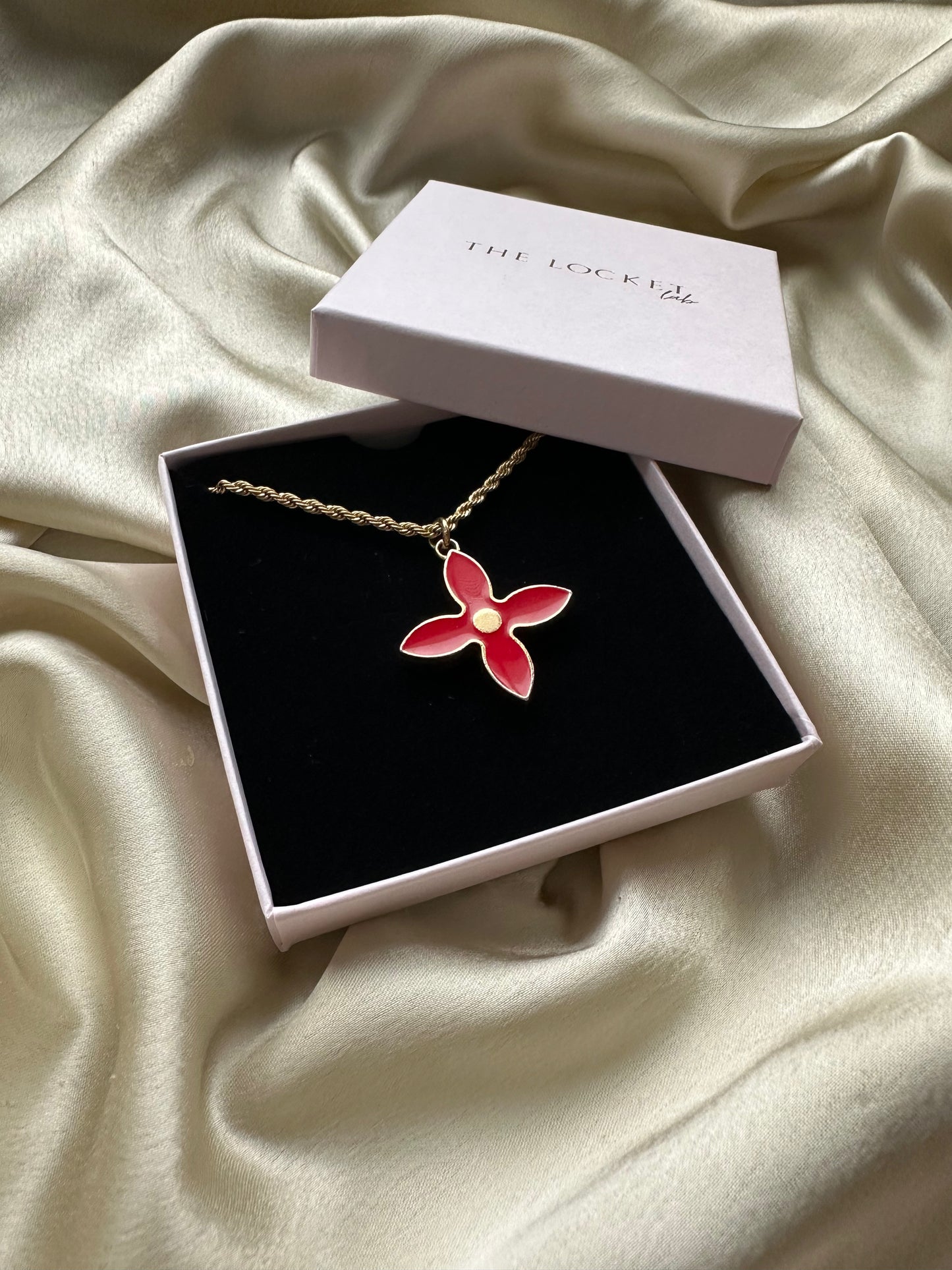 Authentic Reworked Necklace - Large red diamond flower