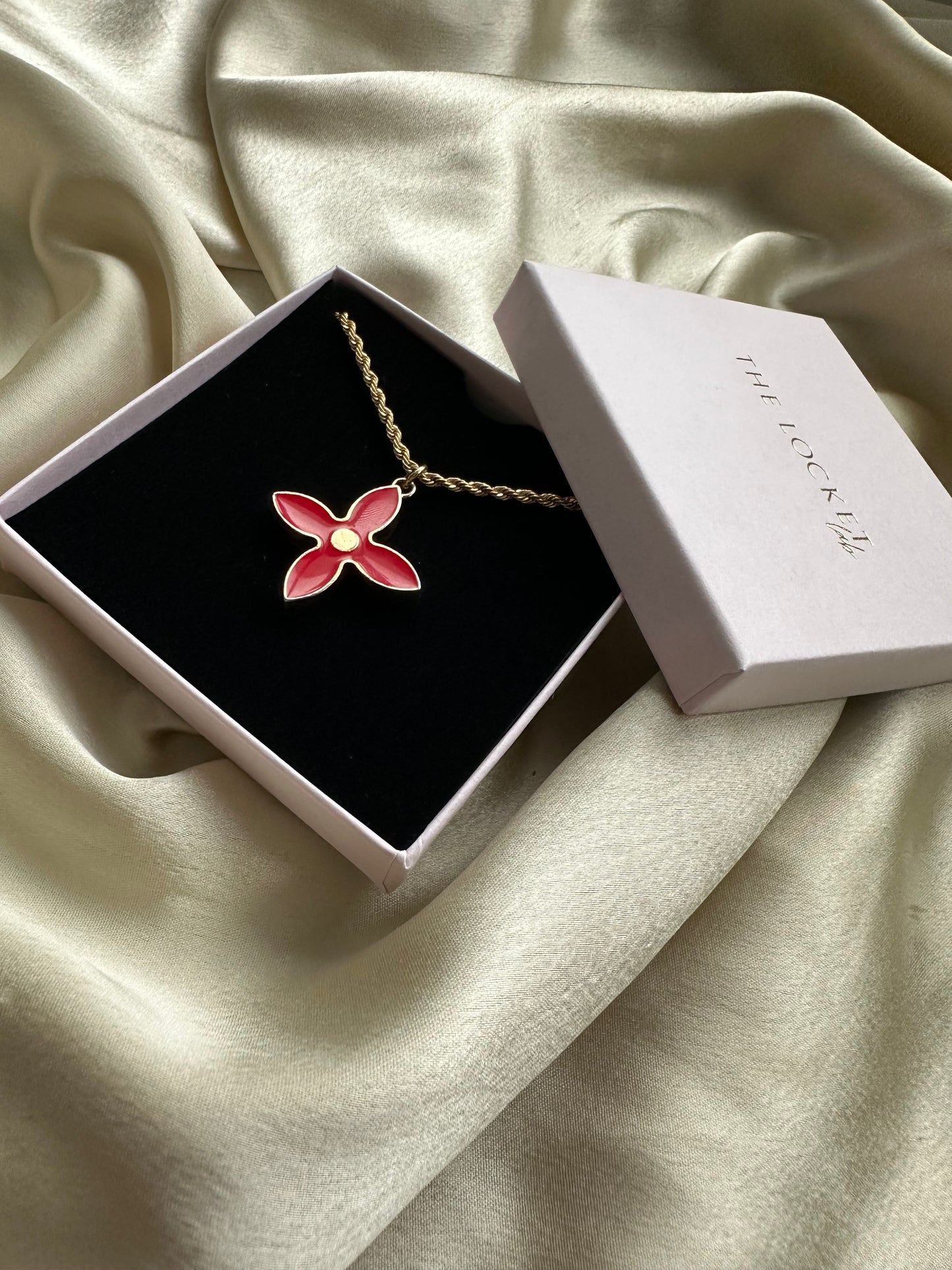 Authentic Reworked Necklace - Large red diamond flower