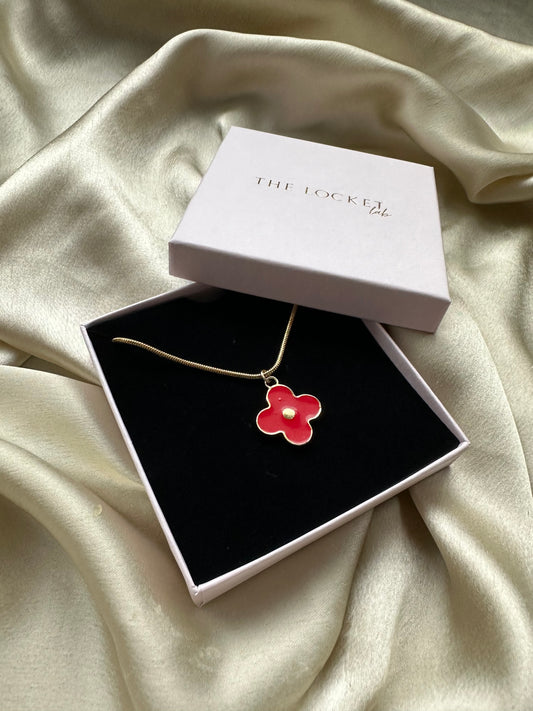 Authentic Reworked Necklace - Red round flower