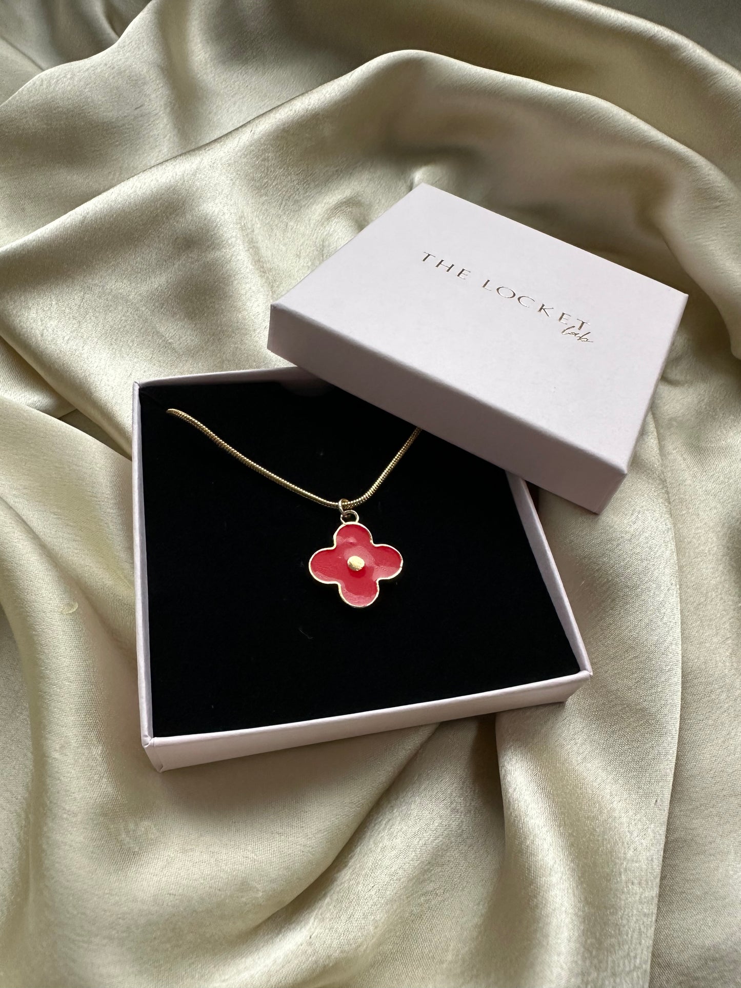 Authentic Reworked Necklace - Red round flower