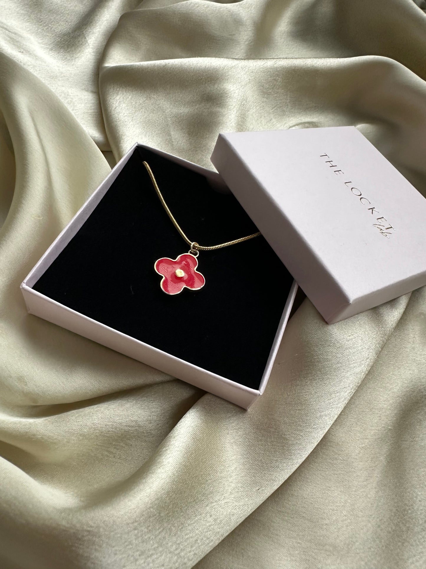 Authentic Reworked Necklace - Red round flower