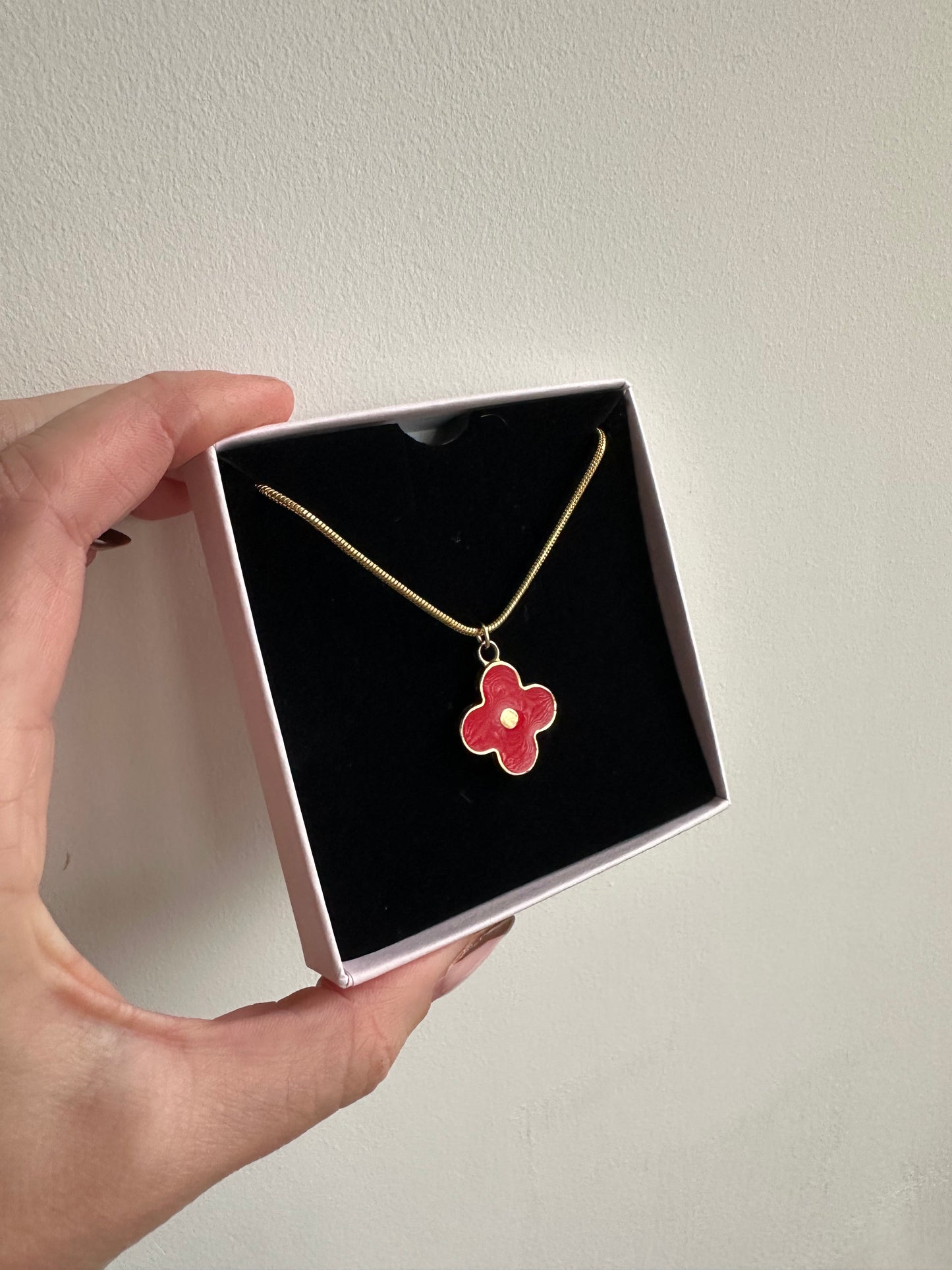 Authentic Reworked Necklace - Red round flower