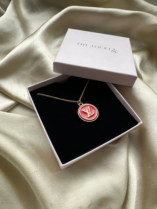 Authentic Reworked Necklace -Red round logo