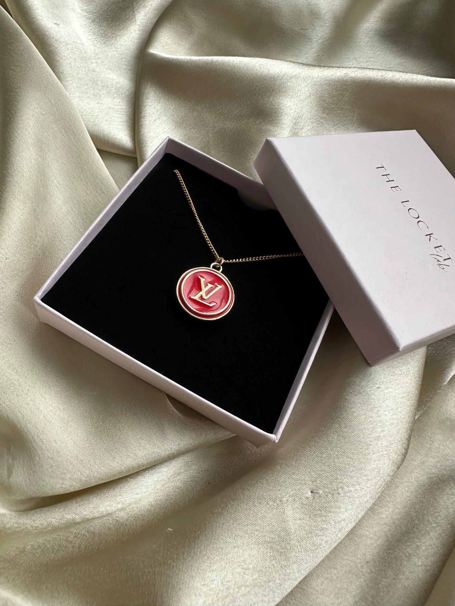 Authentic Reworked Necklace -Red round logo