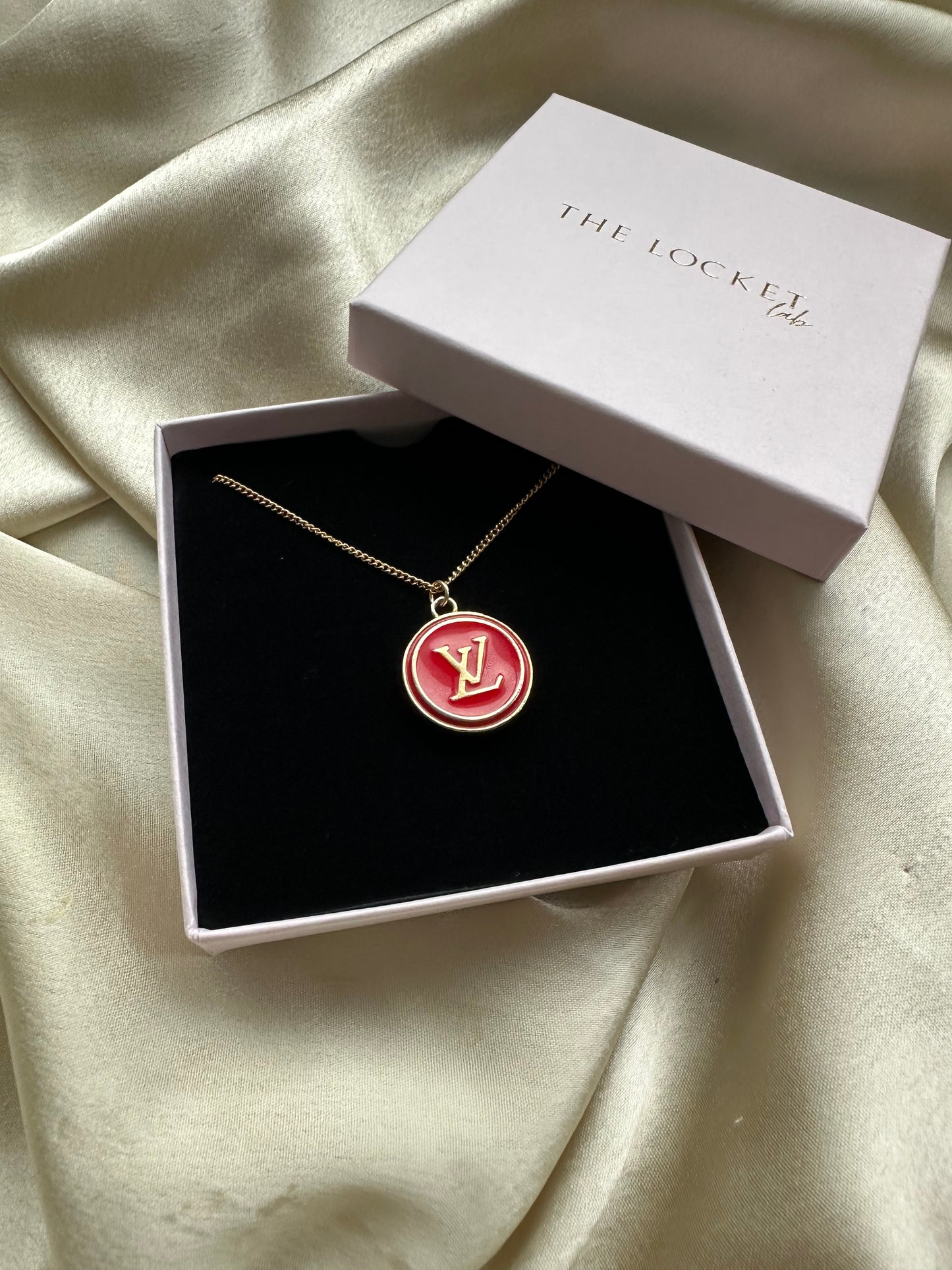 Authentic Reworked Necklace -Red round logo