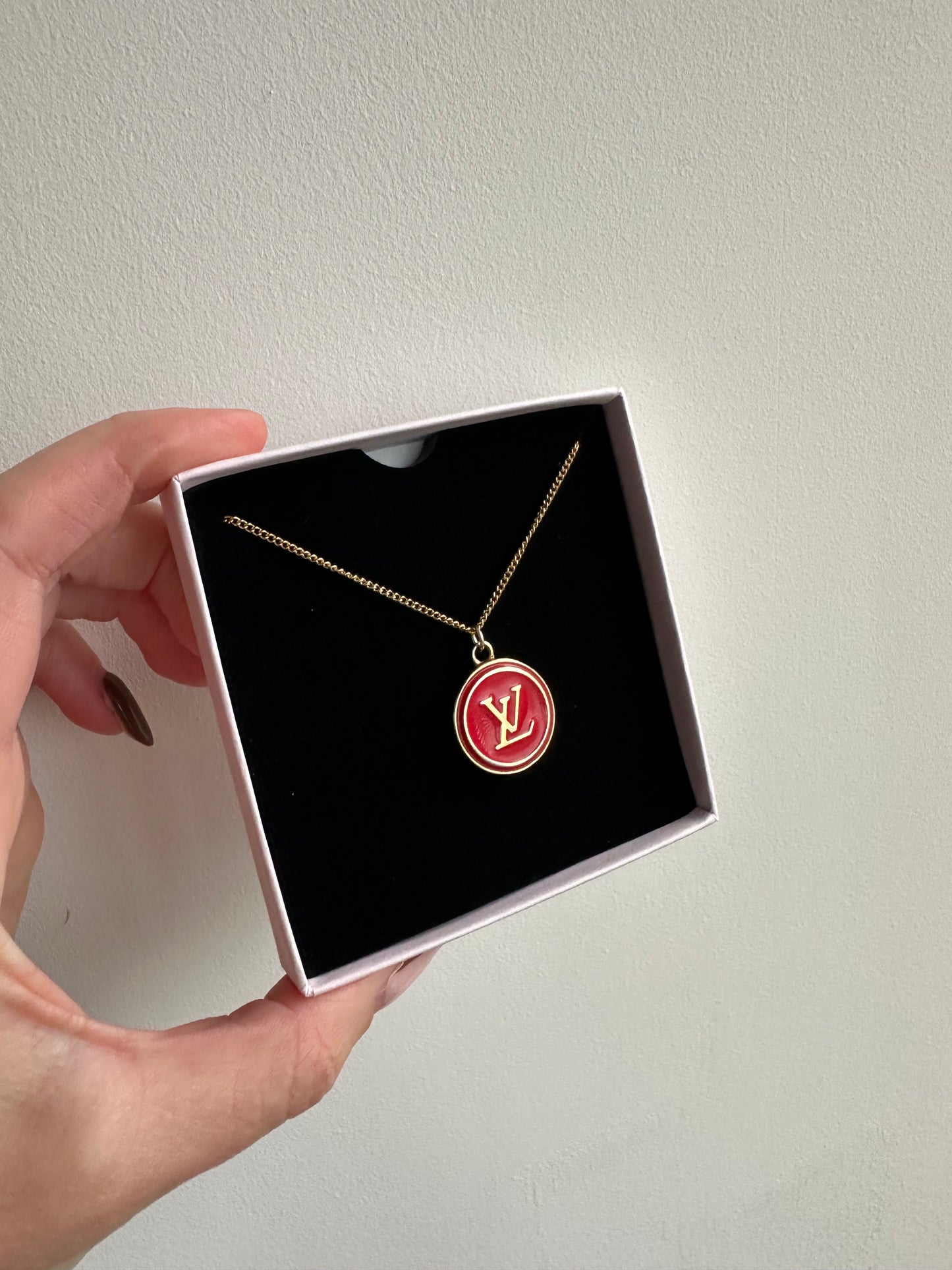 Authentic Reworked Necklace -Red round logo